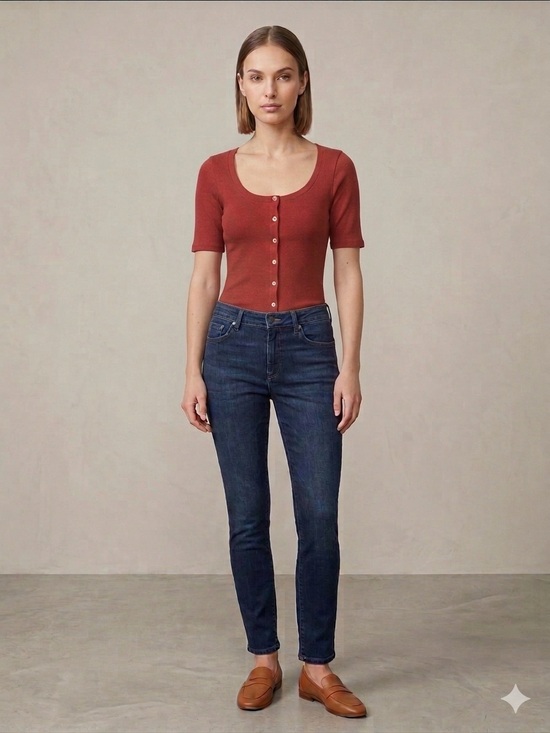 PAIGE Tops - PAIGE Marit Ribbed Button Front Tee in Rust Red – Size M